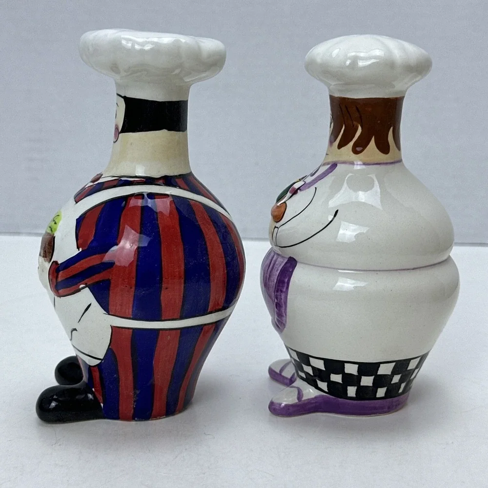 Vintage Mr & Mrs Chef Salt & Pepper Shakers Porcelain Hand Painted